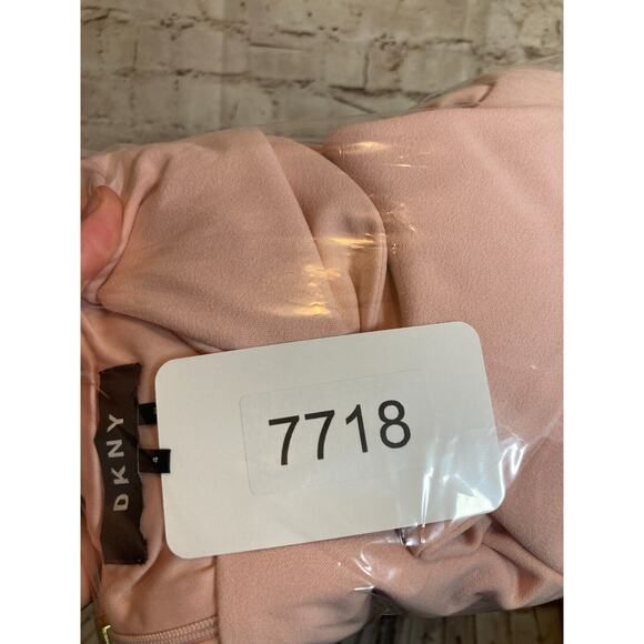 DKNY Midi Dress Womens 4 Pink & Black Colorblock Ruffle Shoulder Sheath Career - Picture 12 of 15